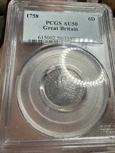 1758年 イギリス 6ペンス Pcgs AU50