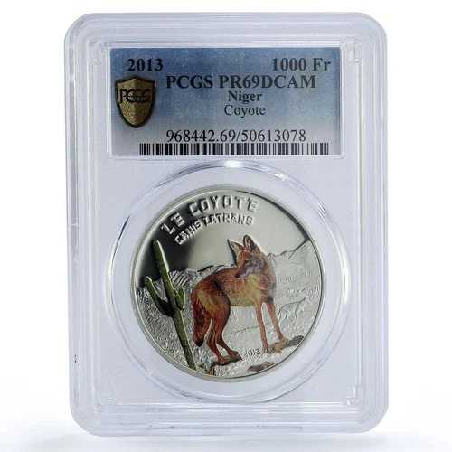 ニジェール 1000フラン 捕食動物 コヨーテ 犬 動物相 PR69 PCGS 銀貨 2013年