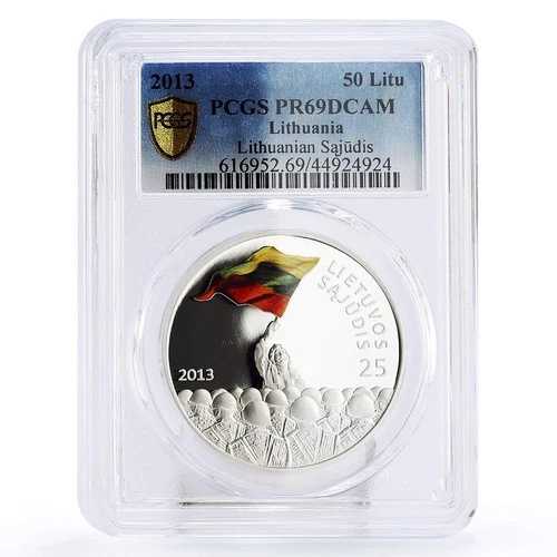 リトアニア 50リトゥス サジュディス バリケード 群衆 PR69 PCGS 銀貨 2013