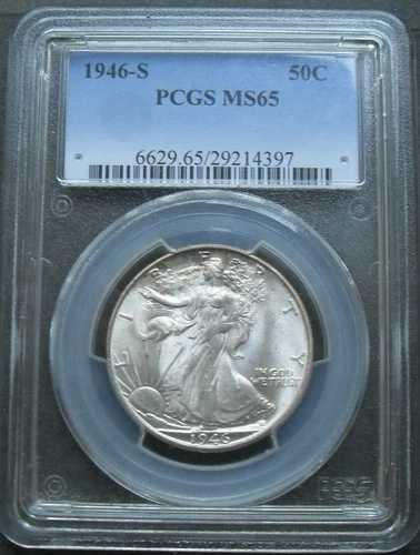 :1946 S 50C ウォーキング・リバティ・ジェム BU PCGS MS65(FSTB) ブラストホワイト 最高グレード