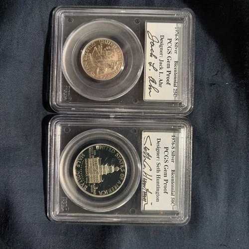 1976年 S シルバー バイセンテニアル PCGS ジェム プルーフ セット デザイナー 25C と 50C のサイン入り