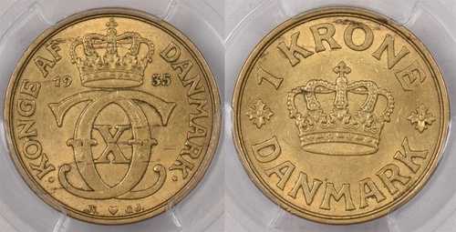 デンマーク 1935 N GJ クローネ PCGS MS 62 PC1445 同梱配送