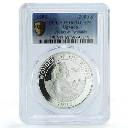 ウガンダ 2000シリング スフィンクスピラミッド KM-123 ワンダーズ PR 69 PCGS 銀貨 1996年