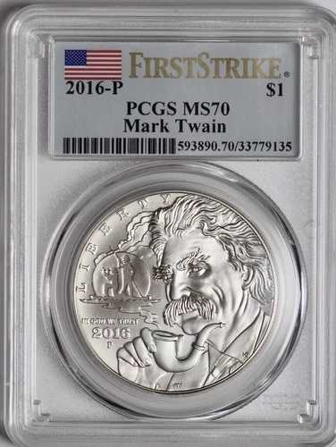 2016-P 1ドル マーク・トウェイン記念銀貨 PCGS MS-70 ファーストストライク