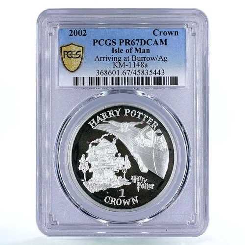 マン島 1クラウン ハリー・ポッター バロウ・カー フクロウ 鳥 PR67 PCGS 銀貨 2002年