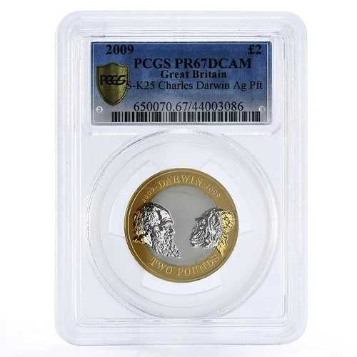 英国 2ポンド チャールズ・ダーウィン記念銀貨 PR67 PCGS ピエフォート 2009年