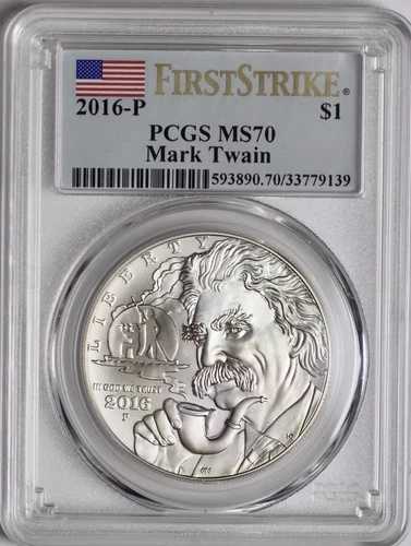 2016-P 1ドル マーク・トウェイン記念銀貨 PCGS MS70 ファーストストライク 62,920円