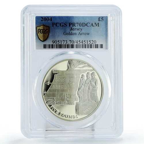 ジャージー管区 5ポンド 蒸気機関車 ゴールデンアロー PR70 PCGS 銀貨 2004年