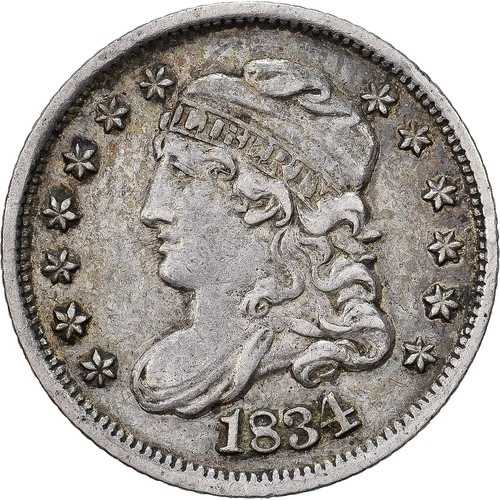 [#1509138] アメリカ合衆国、ハーフダイム、キャップドバスト、1834年、フィラデルフィア、シルバー、AU