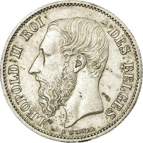 [#31633] ベルギー、レオポルド 2 世、50 サンタイム、1866 年、銀、AU(55-58)