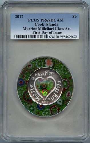2017年 5ドル クック諸島 ムリーネ ミルフィオリ ガラスアート PCGS PR69CAM