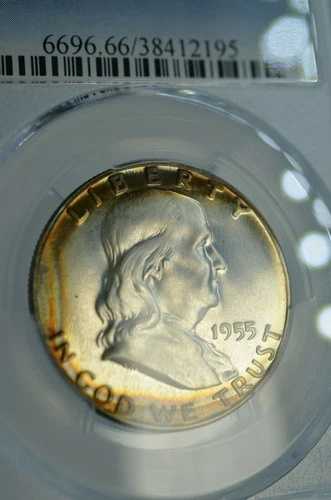 PR66 1955 PCGS グレーデッド フランクリン 90% シルバー ハーフダラー 50セント プルーフ レア トーンコイン
