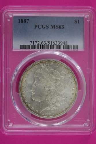 トーン加工済み 1887年 P MS 64 リバティ・モーガン銀貨 PCGS認定グレードスラブ 1083