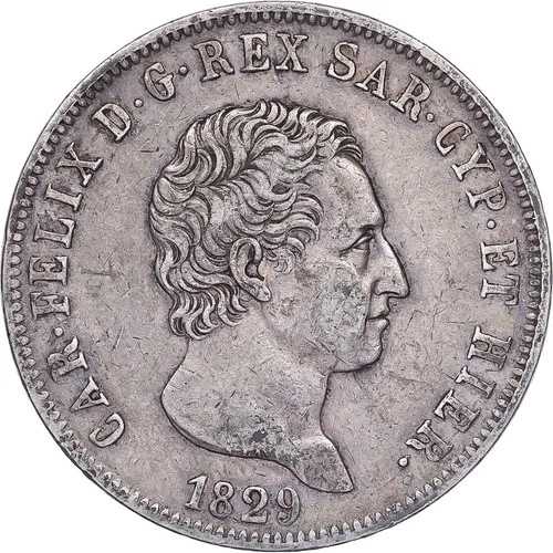 [#1261088] サルデーニャ王国、カルロ・フェリーチェ、5リラ、1829年、ジェノヴァ、銀、AU