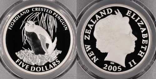 ニュージーランド 2005年 プルーフシルバー 5ドル フィヨルドランドペンギン KM# 146a PCGS PR69DCAM #2819