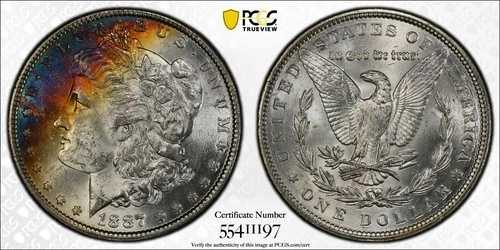 1887年 アメリカ 1ドル モルガン銀貨 PCGS MS63 ~ 美しい色調