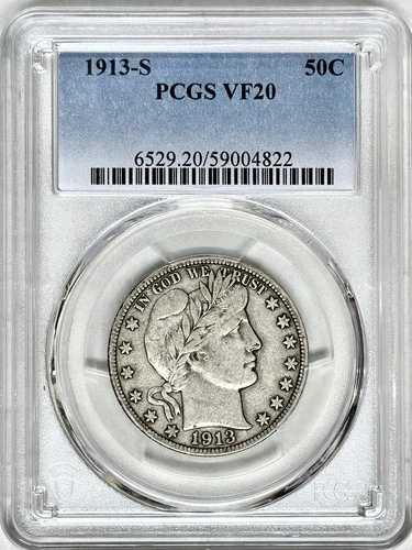 1913年 S バーバー ハーフダラー PCGS VF20