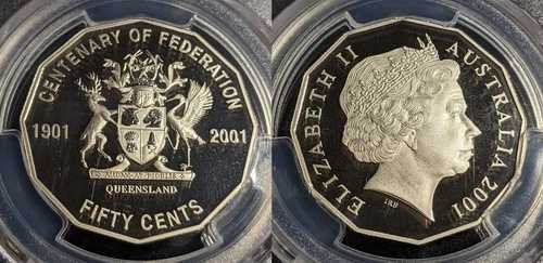 2001年 プルーフ フィフティセント 50セント クイーンズランド オーストラリア PCGS PR70DCAM FDC UNC #3151