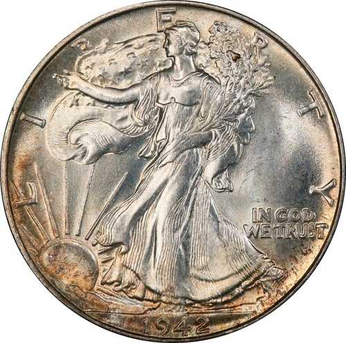 1942年ウォーキング・リバティ・ハーフダラー「ダブルダイ表側」FS-101 -PCGS MS65！素晴らしい