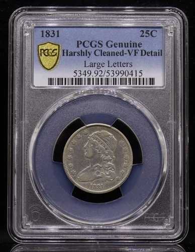 1831年製 キャップドバストクォーター ラージレター PCGS VF 詳細 - ハードクリーニング済み