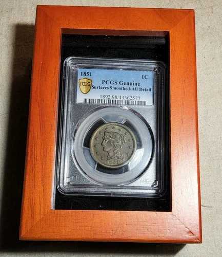 1851 PCGS 純正表面 滑らか仕上げ - 細部までこだわった編み込みヘア ラージ セント (1 セント)