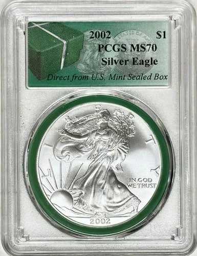 2002 アメリカン シルバー イーグル PCGS MS70 米国造幣局発行、未開封、モンスターボックス、新品!