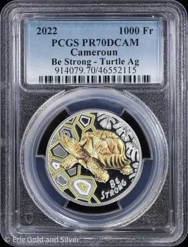 2022年 カメルーン 1オンス シルバー プルーフ ビー・ストロング・タートル PCGS PR 70 DCAM