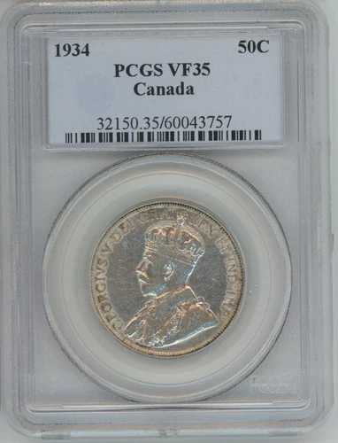 1934年カナダ50セントPCGS VF35
