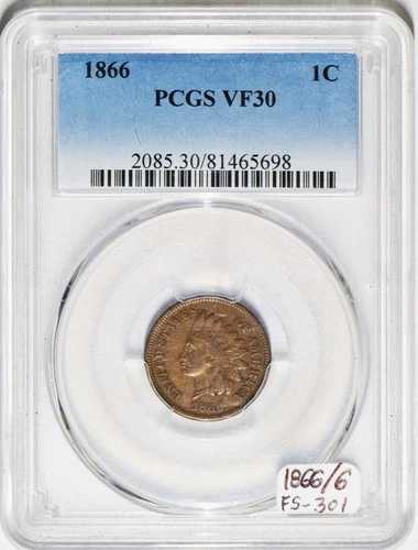 1866/6 FS-301 インディアンヘッドセント PCGS VF-30 61,105円