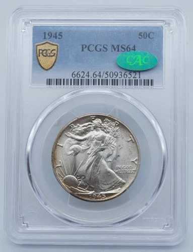 1945年 P ウォーキング・リバティ 50セント ハーフドル PCGS & CAC MS64 - U1041 61,105円