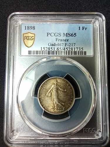 フランス : 1 フラン スムーズ 1898 ; PCGS : MS 65