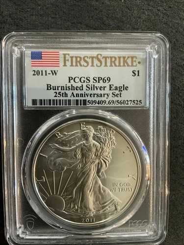 2011年 W バーニッシュド シルバー イーグル PCGS SP69 フラッグ ファーストストライク 25周年記念セット 61,105円