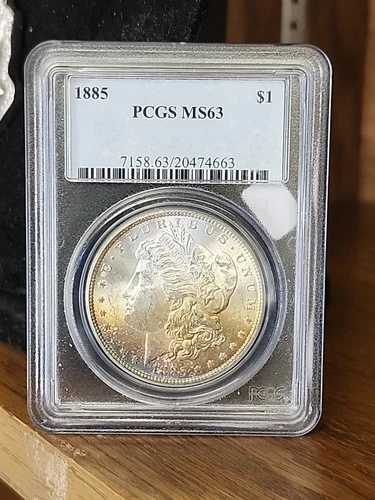 1885年モルガン銀貨 PCGS Ms63 リムトーン ??前面と背面 ????