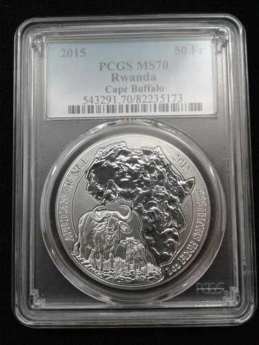 2015 1オンス .999 純銀 ルワンダ産バッファロー PCGS MS70 極小個体数 7