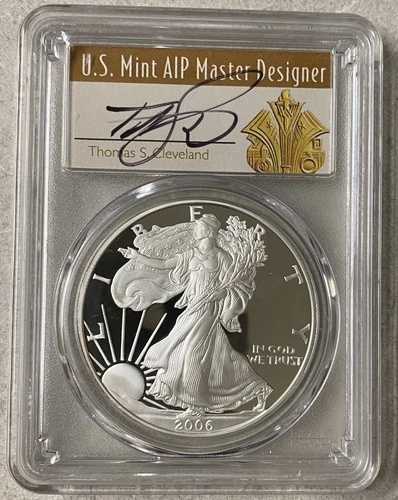 2006年 Wプルーフ シルバーイーグル、PCGS PR70DCAM サイン入り T CLEVELAND アールデコラベル
