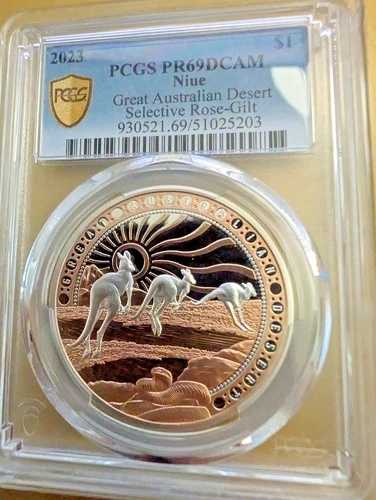 2023年 ニウエ 1オンス シルバー プルーフ グレート オーストラリアン デザート ローズゴールド 1ドルコイン PR69 PCGS 82,280円