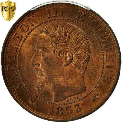 [#482787] コイン、フランス、ナポレオン 3 世、5 サンタイム、1853 年、パリ、PCGS MS64RB｜WORLD RESOURCE【QUEEN店】