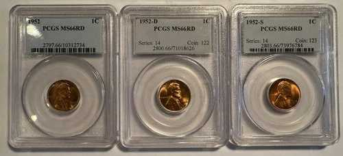 1952年 P、D、S リンカーンセント。MS66RD PCGS、(12678) 61,710円
