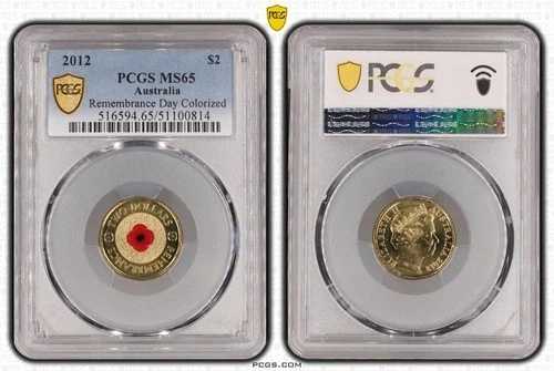 オーストラリア 2012年 レッドポピー 2ドル カラーコイン PCGS MS65 #0814