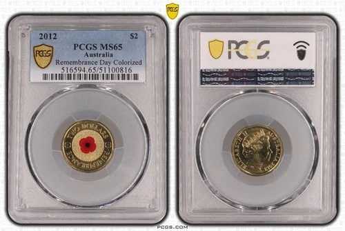 オーストラリア 2012年 レッドポピー 2ドル カラーコイン PCGS MS65 #0816