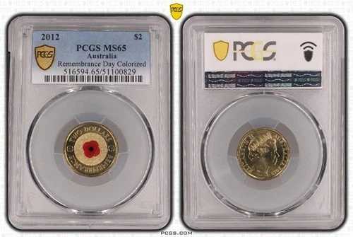 オーストラリア 2012年 レッドポピー 2ドル カラーコイン PCGS MS65 #0829