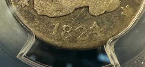 希少な初期オリジナルキャップ付き胸像 1824/22年 US 10セント硬貨 PCGS 良好 G04