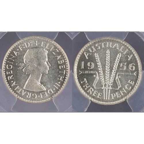1956年 (m) プルーフ スリーペンス 3d オーストラリア PCGS PR66 GEM UNC #472