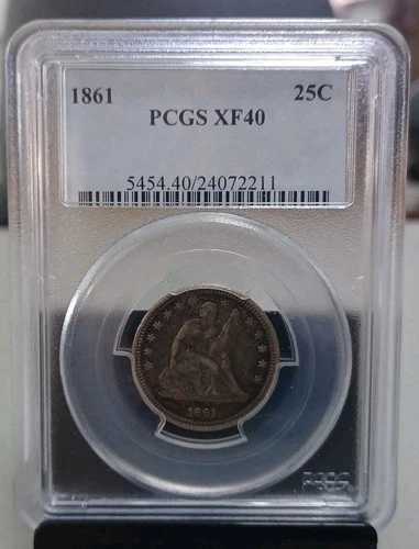 1861年 着席自由の女神像 25セント クォーター PCGS XF40