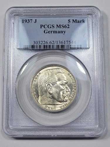1937年 J ドイツ第三帝国 5 ライヒスマルク PCGS MS62 高品質 ナイス *M375 61,710円