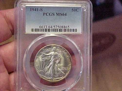 希少なキー 1941年 S サンフランシスコ ウォーキング リバティ ハーフ ドル PCGS MS64 ホワイト ブレザー