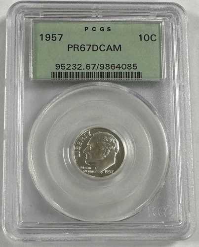 1957年 10セント ルーズベルト ダイム PCGS PR67 DCAM 90% シルバー グリーンラベル、DCでは希少