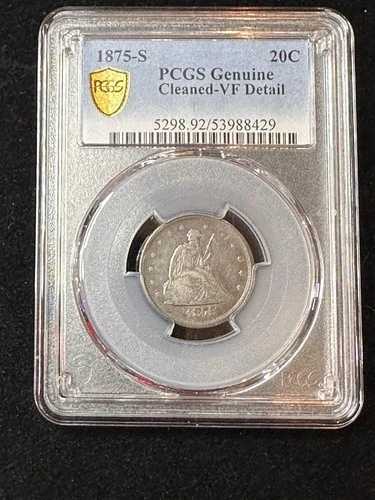 1875-S 20セント硬貨 20c PCGS VF 詳細 90%シルバー 希少額面