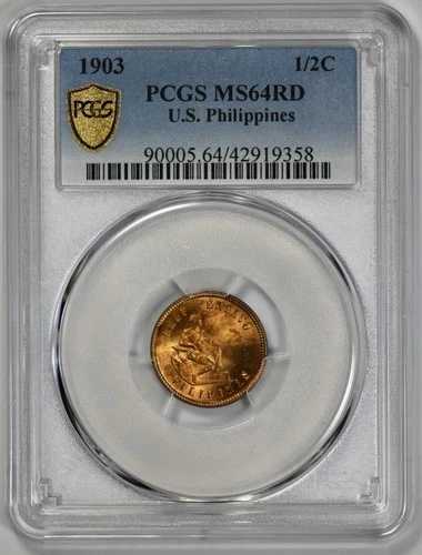 1903年 アメリカ フィリピン 1/2センタボ PCGS MS 64 RD レッド