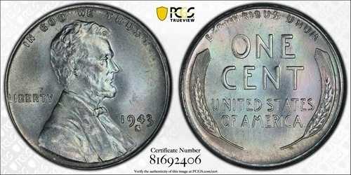 1943-S スチール セント MS66 トーン PCGS 30 周年記念ラベル TrueView トーン!